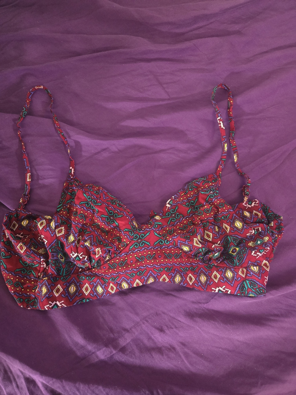 SHEIN Red Printed Crop Top with Multicolor Pattern